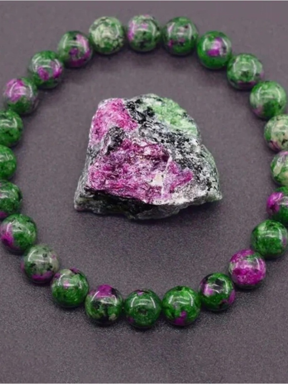 Natural Ruby Zoisite Bead Bracelet - Green & Pink